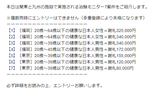 治験モニター案件内容